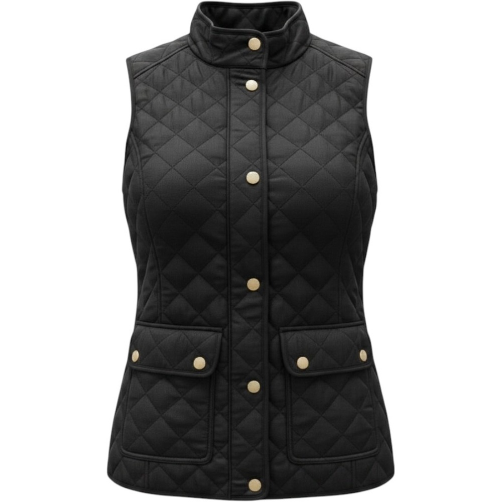 Jones New York Quilted Vest Women Small Black New Diamond Pattern Gold Snaps
